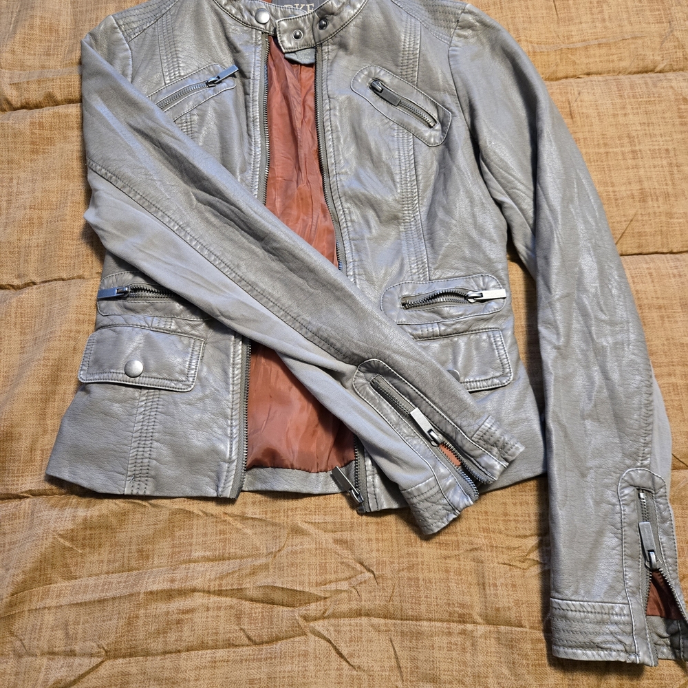 BKE Silver Leather Jacket for Women